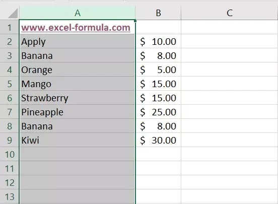 Select the range to find duplicate
