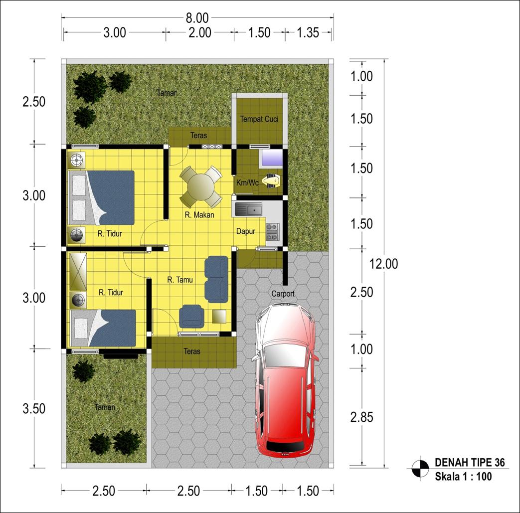 GAMBAR DENAH RUMAH TYPE 36 UKURANNYA Freewaremini