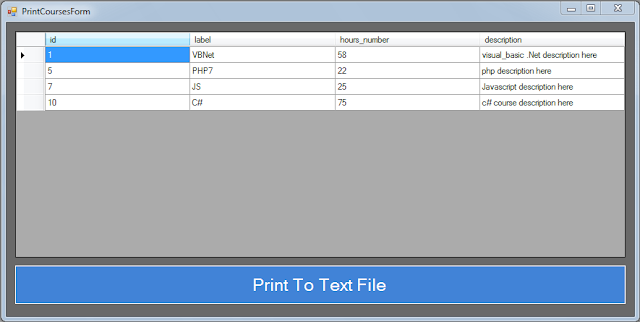 C# Students Information System Source Code - print courses