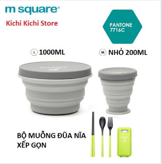 BỘ TÔ BÁT LY MUỖNG GẤP GỌN SILICONE THƯƠNG HIỆU m square Msquare