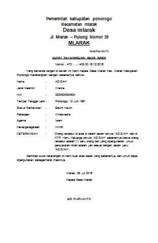 Contoh Surat keterangan Beda Nama Ijazah dan KK  contoh 