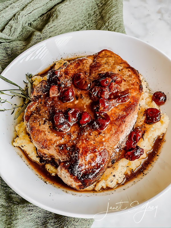 Cranberry Pork Chops with Creamy Polenta