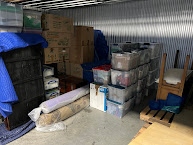 The storage unit. Left full at the start. Center getting ready for pickup. Right: Almost empty except for pallets.