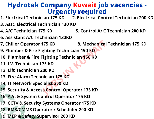 Hydrotek Company Kuwait job vacancies - Urgently required