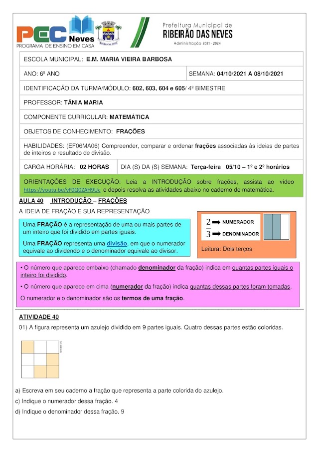 FRAÇÕES - PROFESSORA TÂNIA MARIA