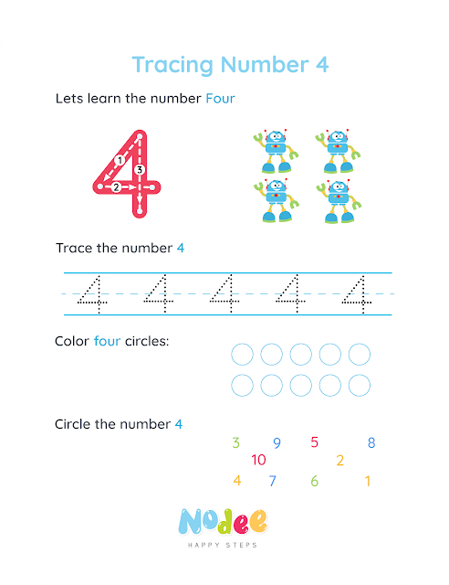 Numbers worksheets for Kids - number 4