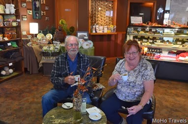 sipping chocolate at Coastal Mist
