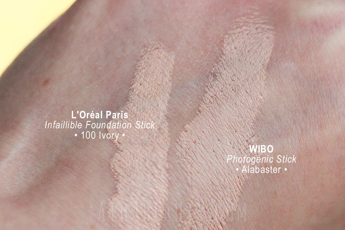 Wibo Photogenic Stick Alabaster • L'Oréal Paris Infaillible Foundation Stick 100 Ivory