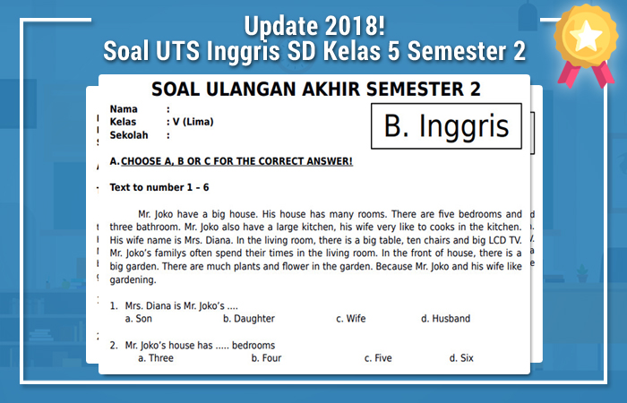 Soal Uts Bahasa Inggris Kelas 5 Sd Semester Genap Ktsp Terbaru