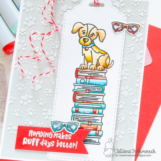 Puppy Card with Removable Bookmark by Tatiana Trafimovich | All Booked Up Stamp Set, Bookmark Die Set and Petite Paw Prints Stencil by Newton's Nook Designs #newtonsnook