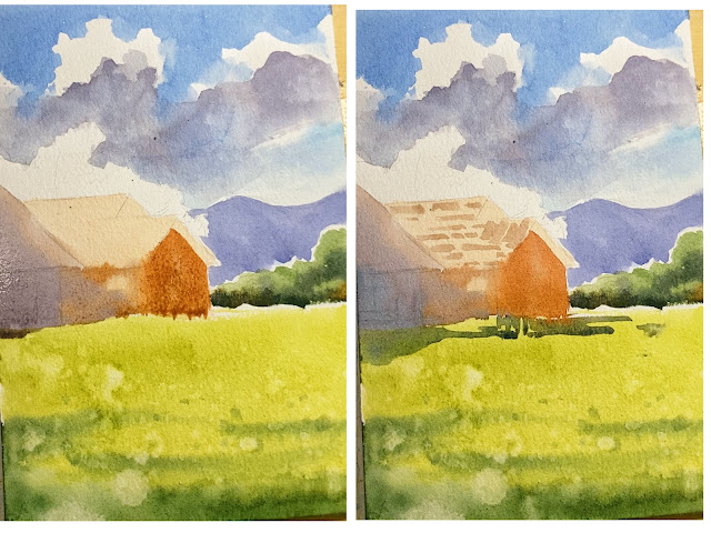 watercolor mountain cabin painting step by step