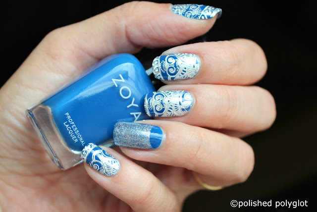 Blue and Silver stamping with embossed effect 