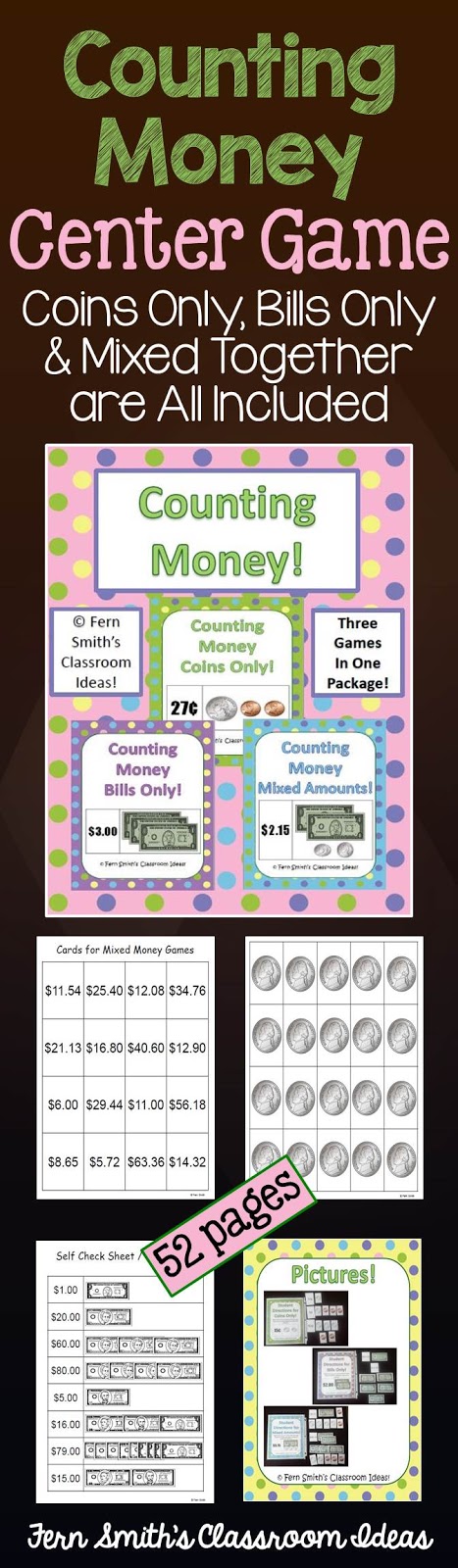 Fern Smith's Classroom Ideas Counting Money Center Game at TeachersPayTeachers