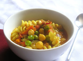 tomato soup with chickpeas and quinoa pasta