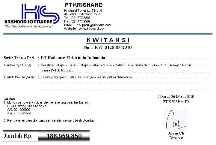 Contoh Lembar Faktur - Contoh II