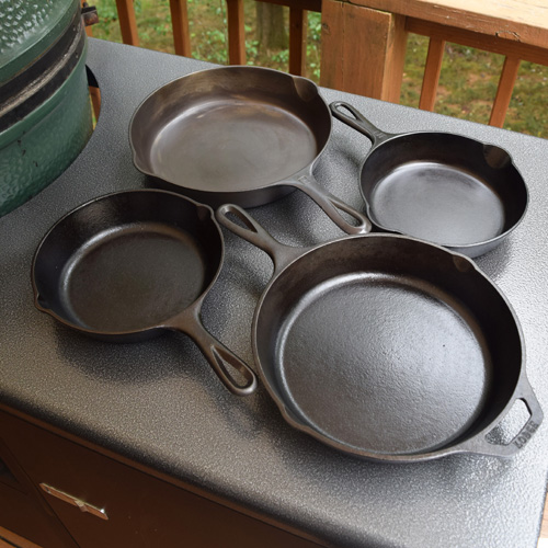 Seasoning cast-iron cookware on a Big Green Egg