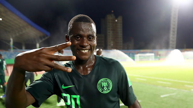 Ibrahim Said posing for a picture with the 3 fingers after his hat-trick heroic against Ecuador at the U17 World cup