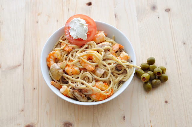 Cheese and Mushroom Spaghetti with Prawns ~ Simple Food