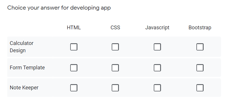 example of checkbox where we get the language choice according to app development