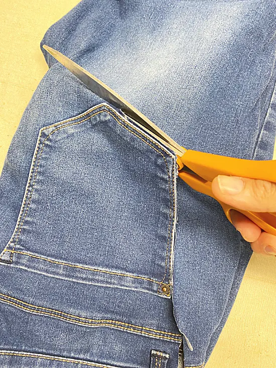 cutting out pocket with scissors
