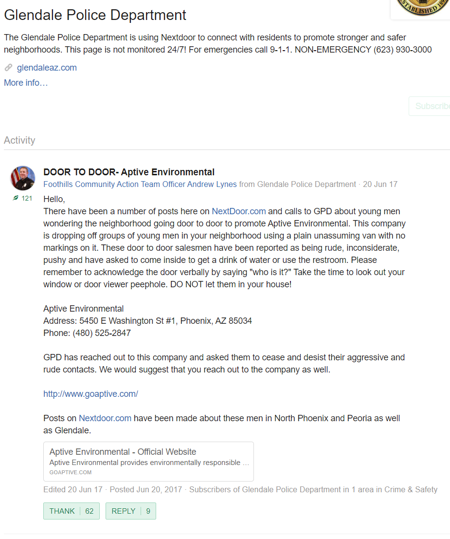 Aptive Pest Control Phoenix Scam Alert