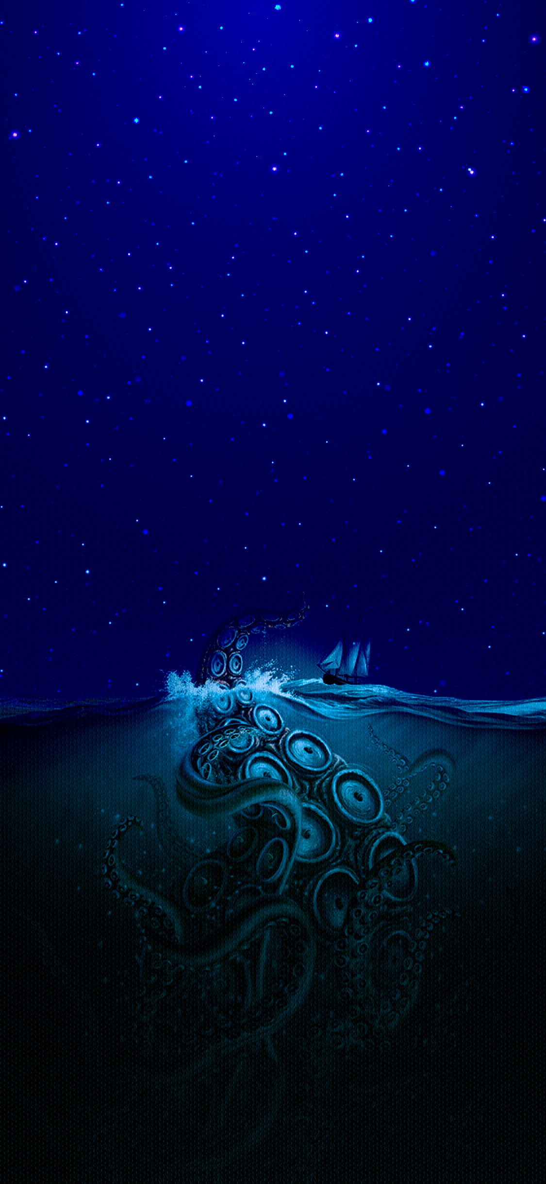 Blue wallpaper phone - Kraken attack