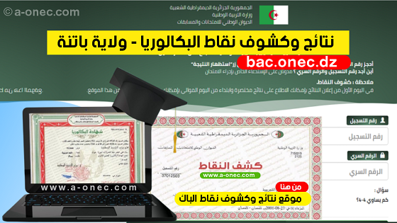 نتائج شهادة البكالوريا résultats du bac - مديرية التربية لولاية باتنة - موقع نتائج البكالوريا - bac onec dz - وزارة التربية - كشوف نقاط البكالوريا - التسجيلات الجامعية - موقع الدراسة الجزائري - موقع البكالوريا في الجزائر جميع الشعب - مدونة التربية والتعليم