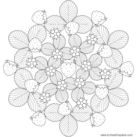 Strawberry mandala to print and color- also available in transparent PNG format