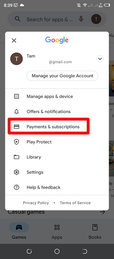 payments and subscriptions google play store