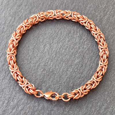Handmade chain maille copper Byzantine weave bracelet by Laura Sparling