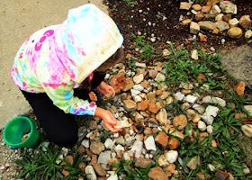 Tessa has long been infatuated with rocks. For years, she has picked up "special" rocks on our walks to and from the mailbox. So, for the "Rock Hounds" portion of this lesson, she went straight to her "rock garden" to collect samples.