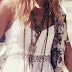 Feminine boho lace fringe dress with modern hippie fashion layered necklaces for a gypsy Bohemian look