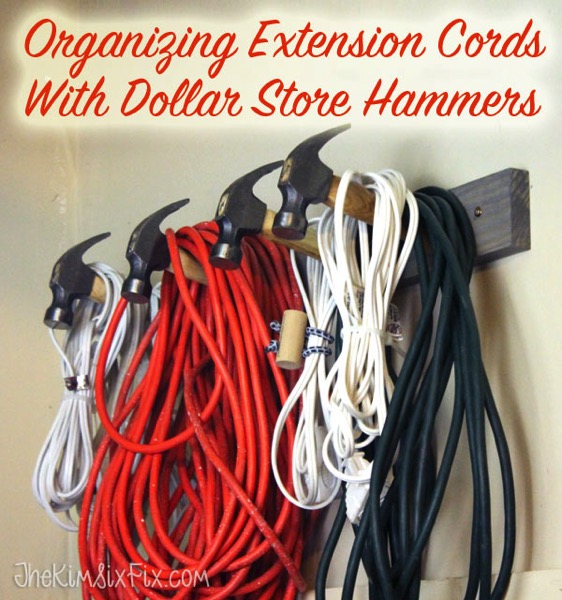 A Coat Rack Made From Dollar Store Hammers.. Cute for a workshop or mudroom. And at $1/each, they are cheaper than hooks!! via www.TheKimSixFix.com