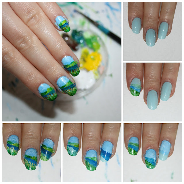 River Countryside Landscape Nail Art