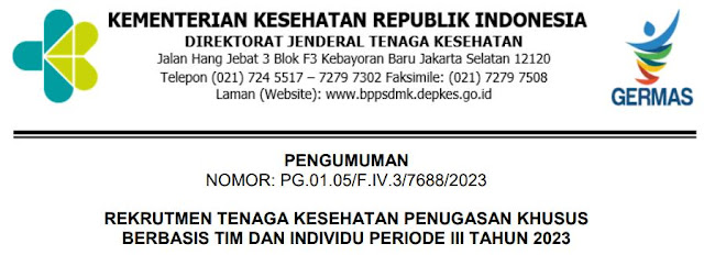 Lowongan Kerja Kesehatan Penugasan Khusus Berbasis Tim dan Individu 2023 - Info Rekrutmen Tenaga Kesehatan Kemkes RI