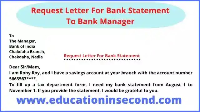 Request Letter For Bank Statement To Bank Manager