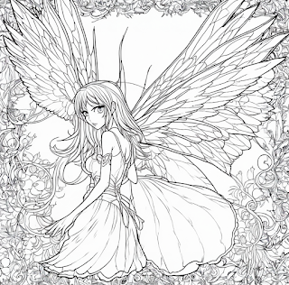 colorig page of a fairy young and beautiful