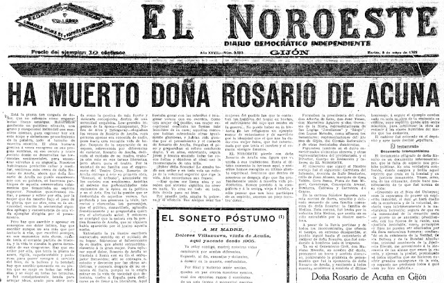 Fragmento de la primera página de El Noroeste en la cual se da cuenta de su fallecimiento