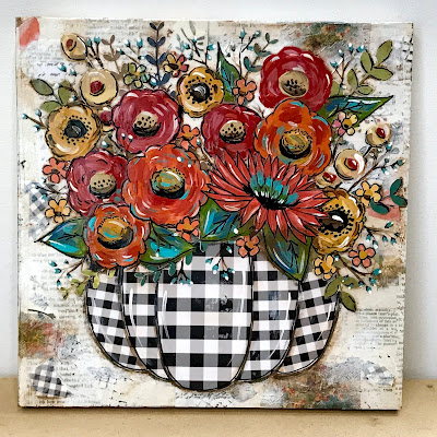 fall decor, fall painting, floral pumpkin painting, mixed media pumpkin