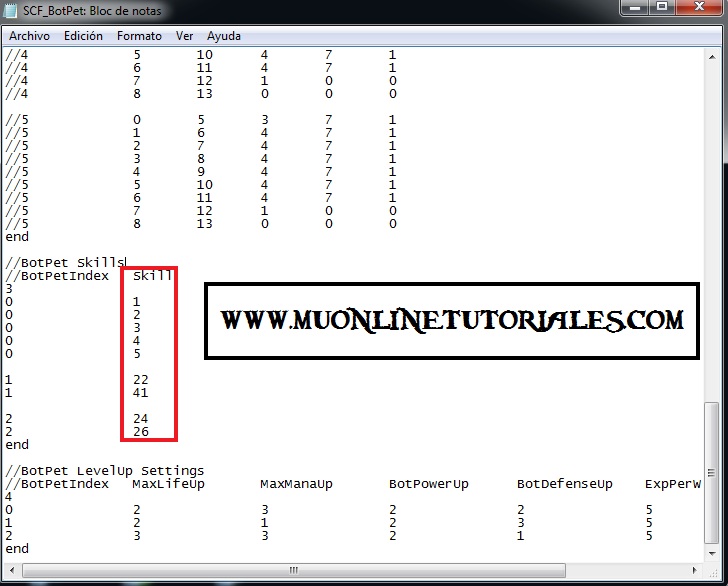 Columna skill del archivo bot