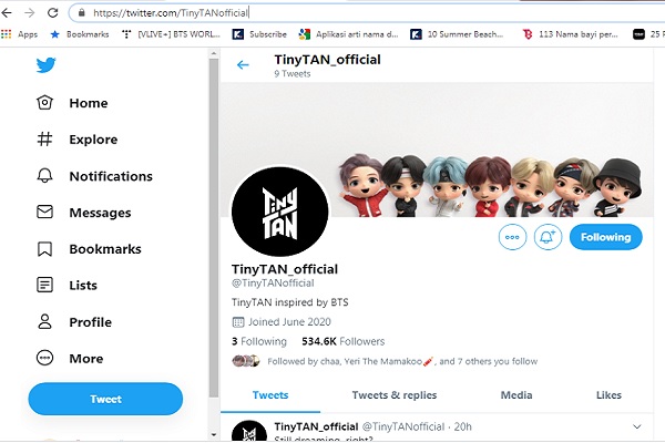 Akun Twitter Official TinyTAN BTS/Official account TinyTAN