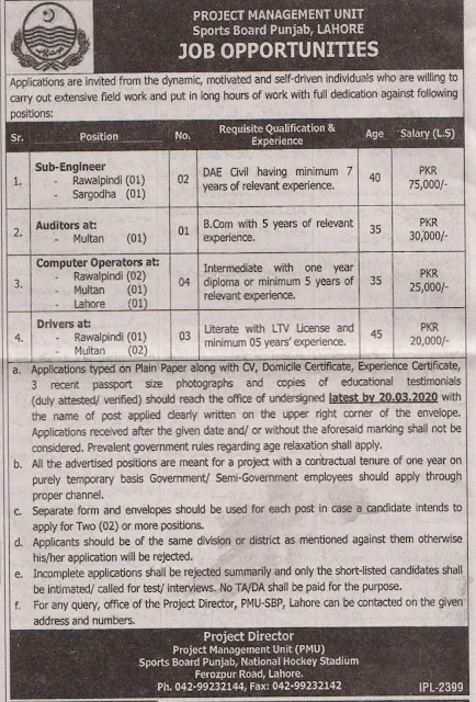 Sports Board Govt Punjab Jobs 2020