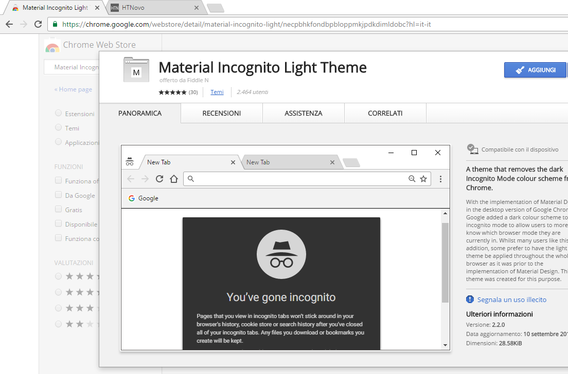Come ripristinare il tema Chiaro nella Modalità Incognito di Google Chrome HTNovo