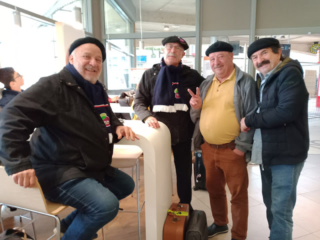 French rugby fans at a railway station, Indre et Loire, France. Photo by Loire Valley Time Travel.