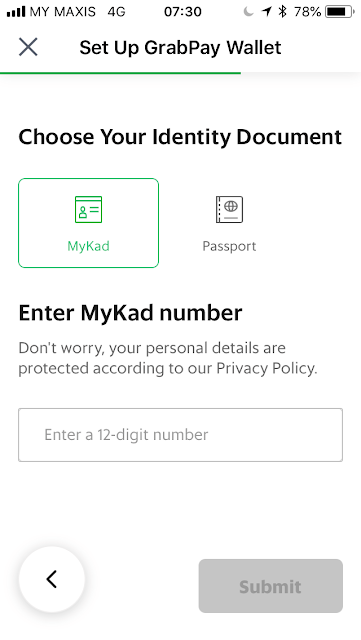 GrabPay - Enter IC or passport