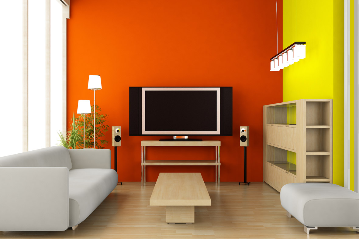 Interior with dark orange and yellow walls