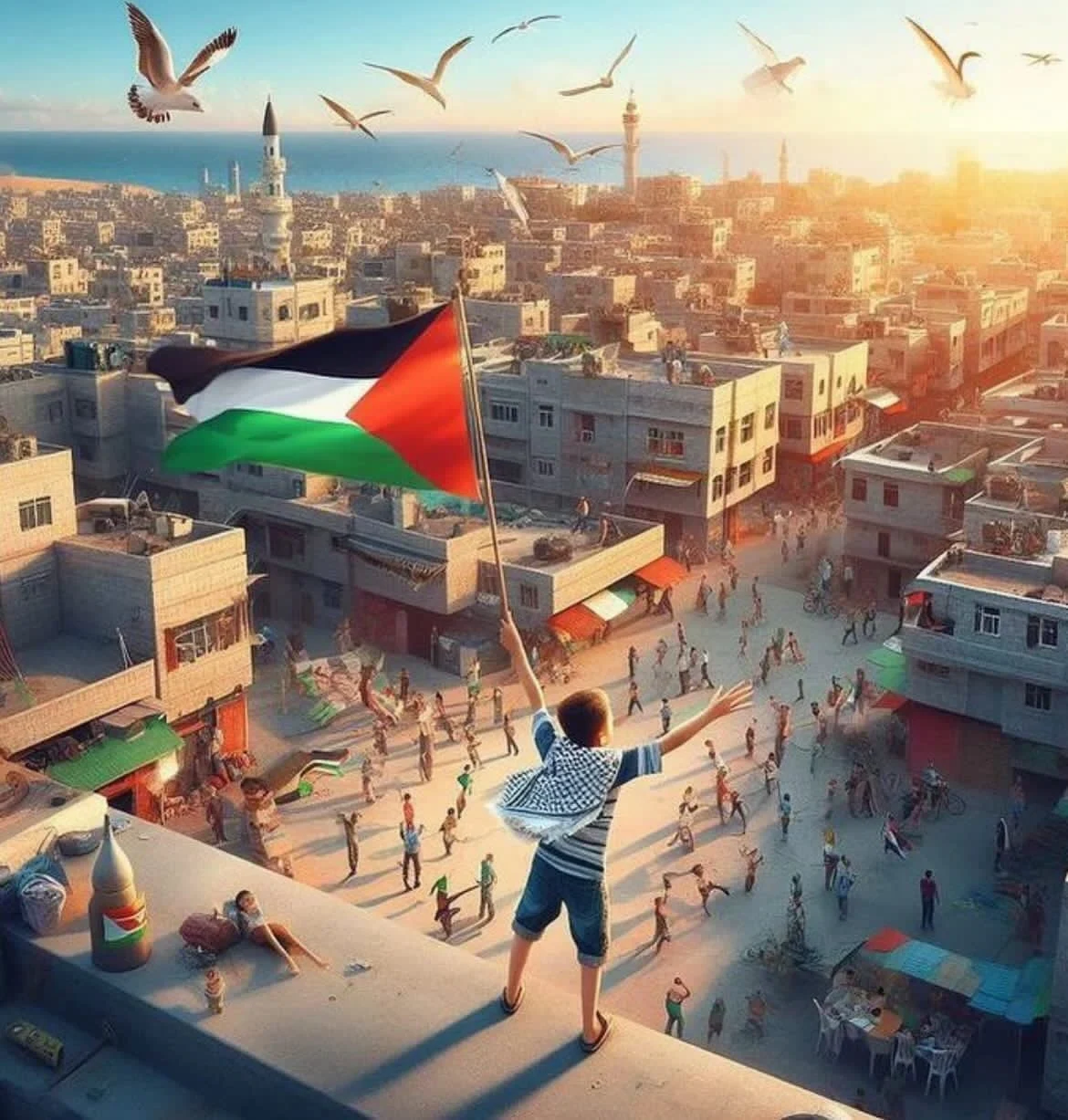 Gaza Kid waving Palestina Flag - HD Wallpaper