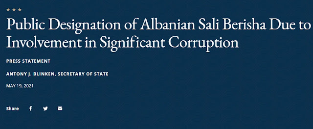 Gli Stati Uniti dichiarano non grata Sali Berisha e la sua famiglia per la massiccia corruzione e l'uso del potere per arricchire se stesso ei suoi alleati