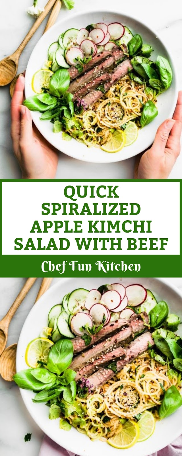 QUICK SPIRALIZED APPLE KIMCHI SALAD WITH BEEF