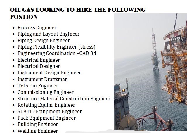 OIL GAS LOOKING TO HIRE FOR THE FOLLOWING POSITION IN NIGERIA